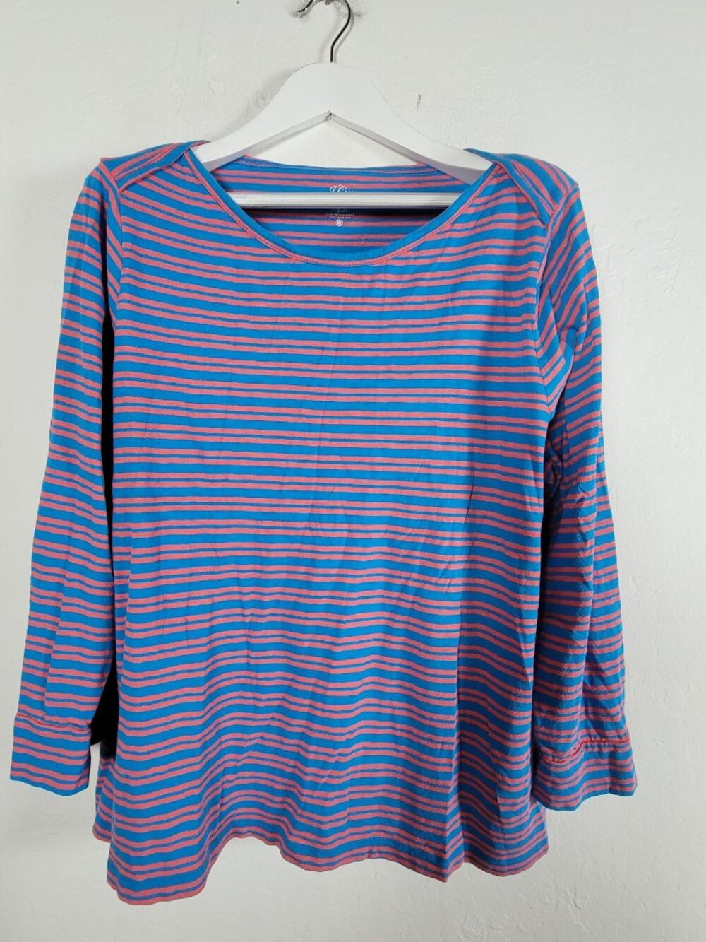 J. Crew Womens Striped Long Sleeve Cotton Slub Tee Shirt 2X Blue & Pink Casual